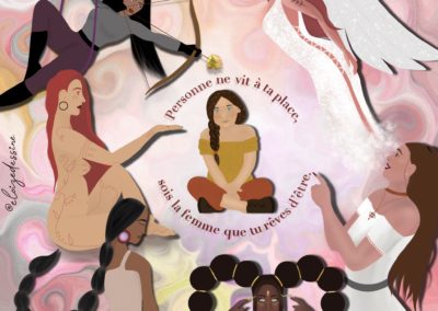cercle de femmes et une jeune filles assise au milieu